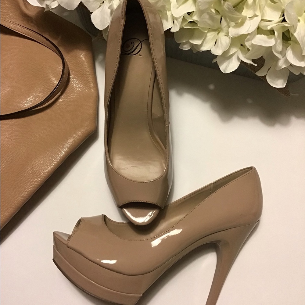 Patten leather platform heels